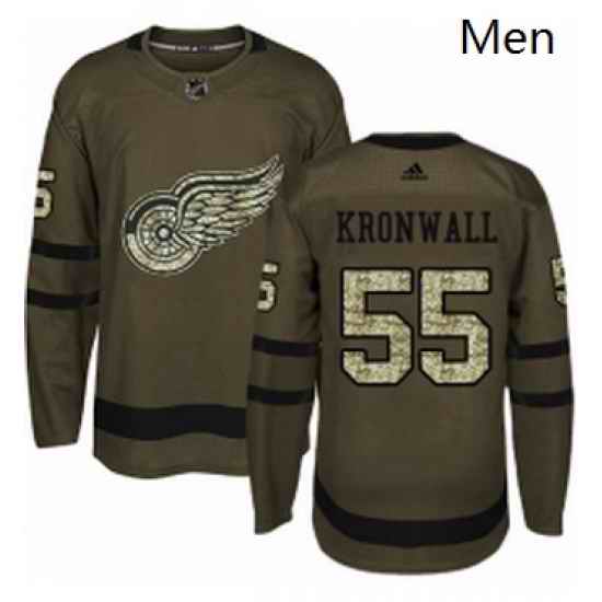 Mens Adidas Detroit Red Wings 55 Niklas Kronwall Authentic Green Salute to Service NHL Jersey